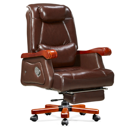 Nicholas Executive Reclining Office Chair – Premium Leather with Wood Base, Recliner & Footrest