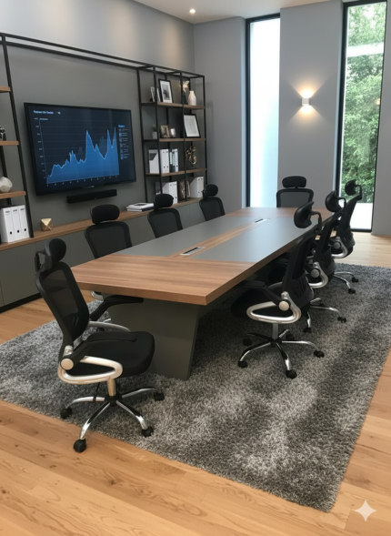 Rimmisk Boardroom Table & Charlee Office Chair Set