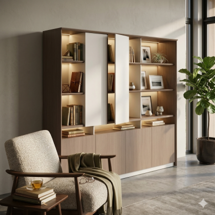 Regent Storage Cabinet 2400 x 400 x 2000mm – Almond Grey Finish with LED