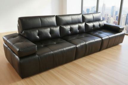 Grand Luxe 4-Seater Modular Sofa – 340cm Black Bonded Leather Tufted Sectional Couch
