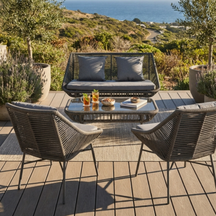 Outdoor Rope Lounge Set | 4-Piece Charcoal Grey | Sofa + 2 Chairs + Coffee Table | South Africa