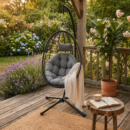 Lucas Hanging Egg Swing Chair with Stand – Grey
