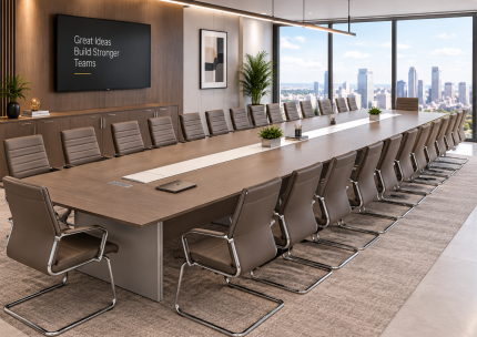Quora Executive Boardroom Table — Almond Grey | 1000 × 160 × 75 cm | 28–30 Seater | Dual Cable Management
