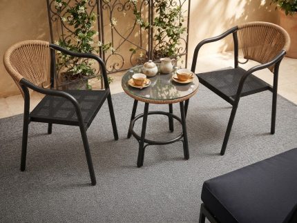 Rope Bistro Set | 3-Piece | Round Glass Table + 2 Rope Armchairs | Black or Natural | Indoor & Outdoor | South Africa